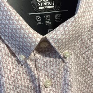 JF J.Ferrar Pink Geometric Mens 360 Stretch Knit Slim Long Sleeve Collar Shirt